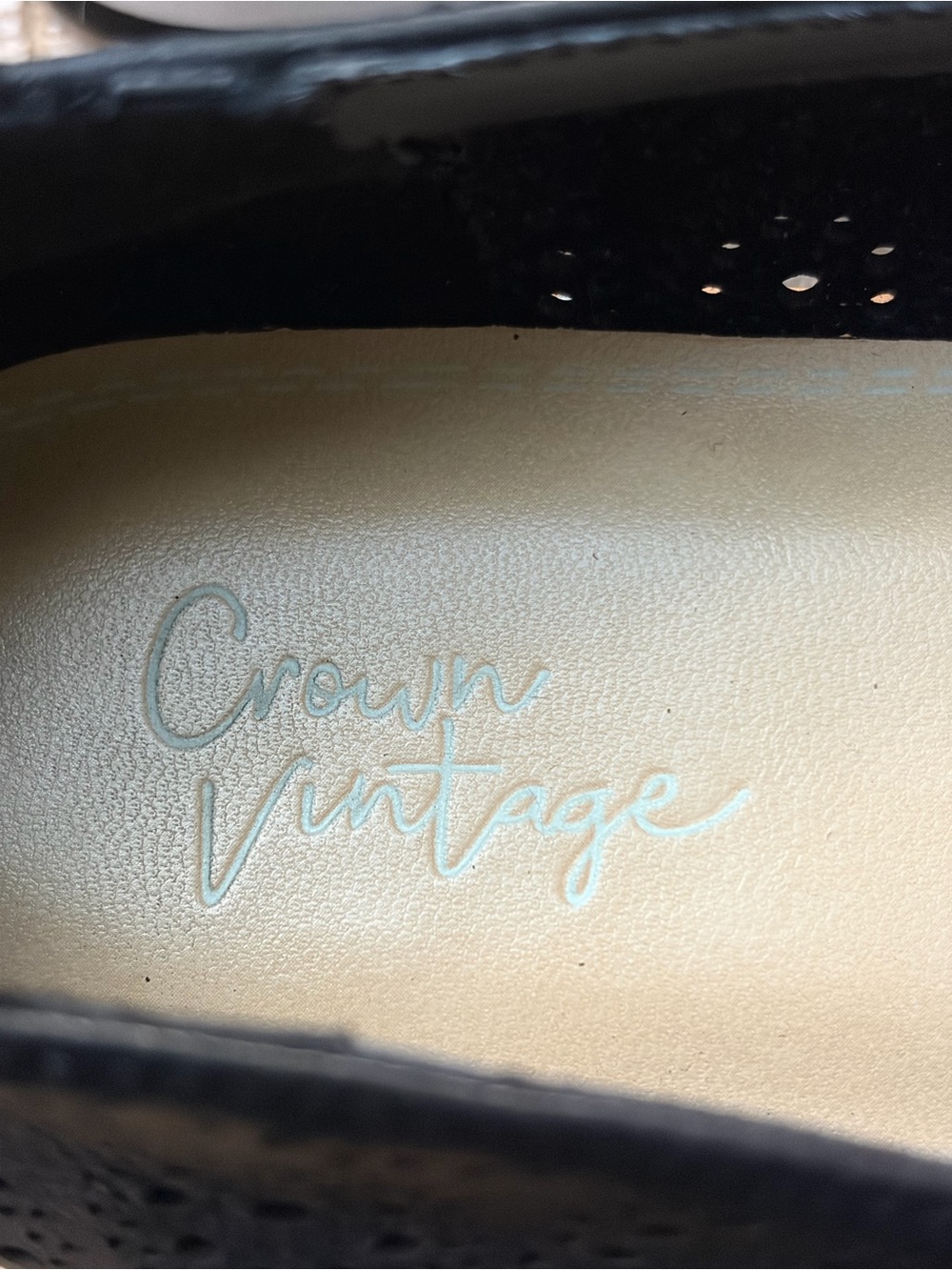 Crown Vintage Black Perforated Leather Slip-On Loafers - Picture 5 of 7